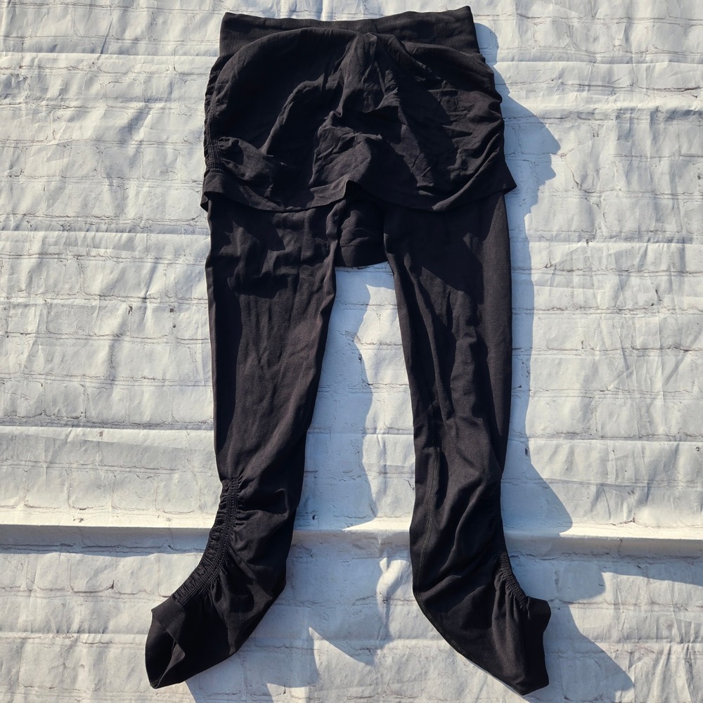 Athleta Womens Black Skort Leggings Ruched Skirt Overlay Yoga Pants Medium